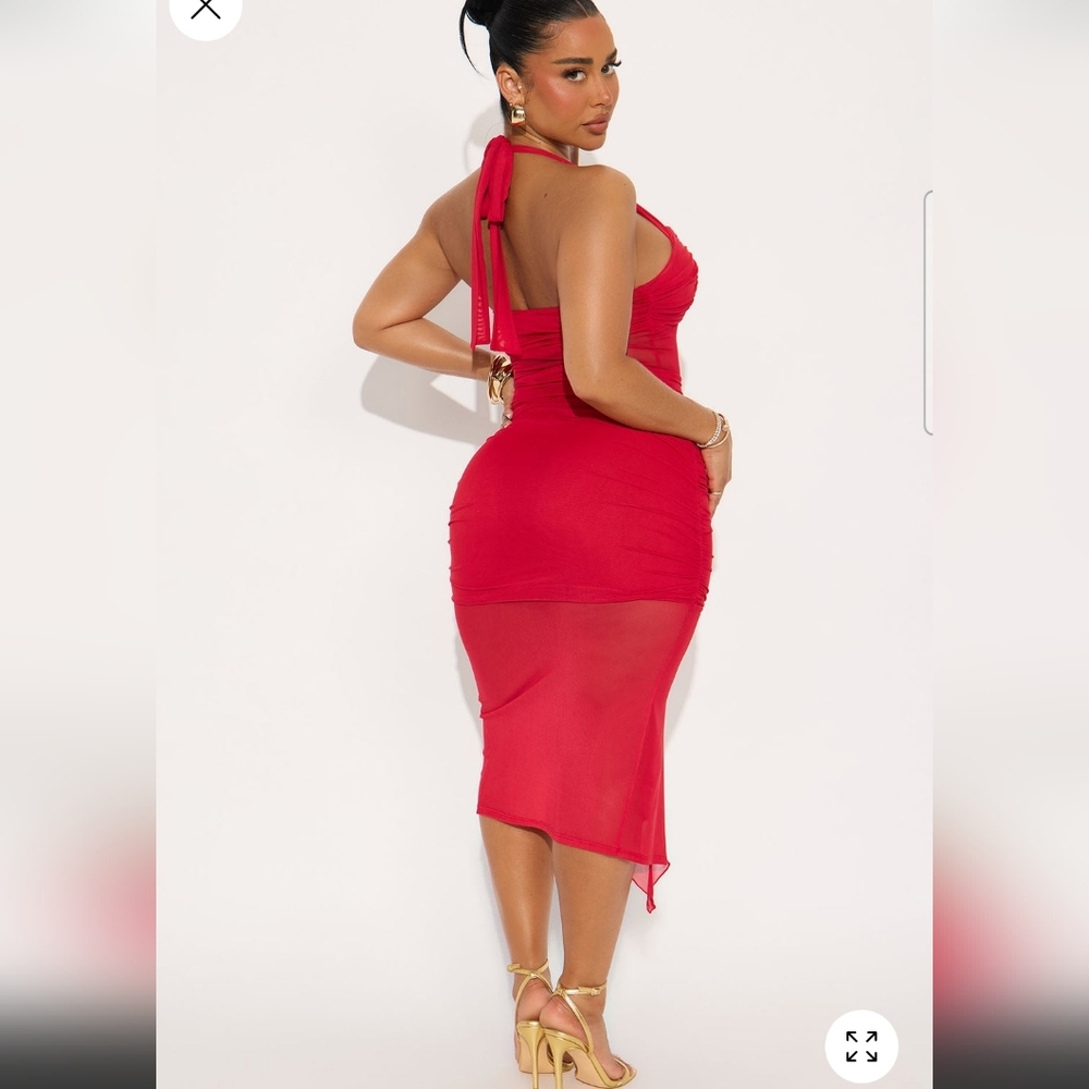 Fashion Nova Red Halter Mesh Midi Dress - Picture 2 of 7